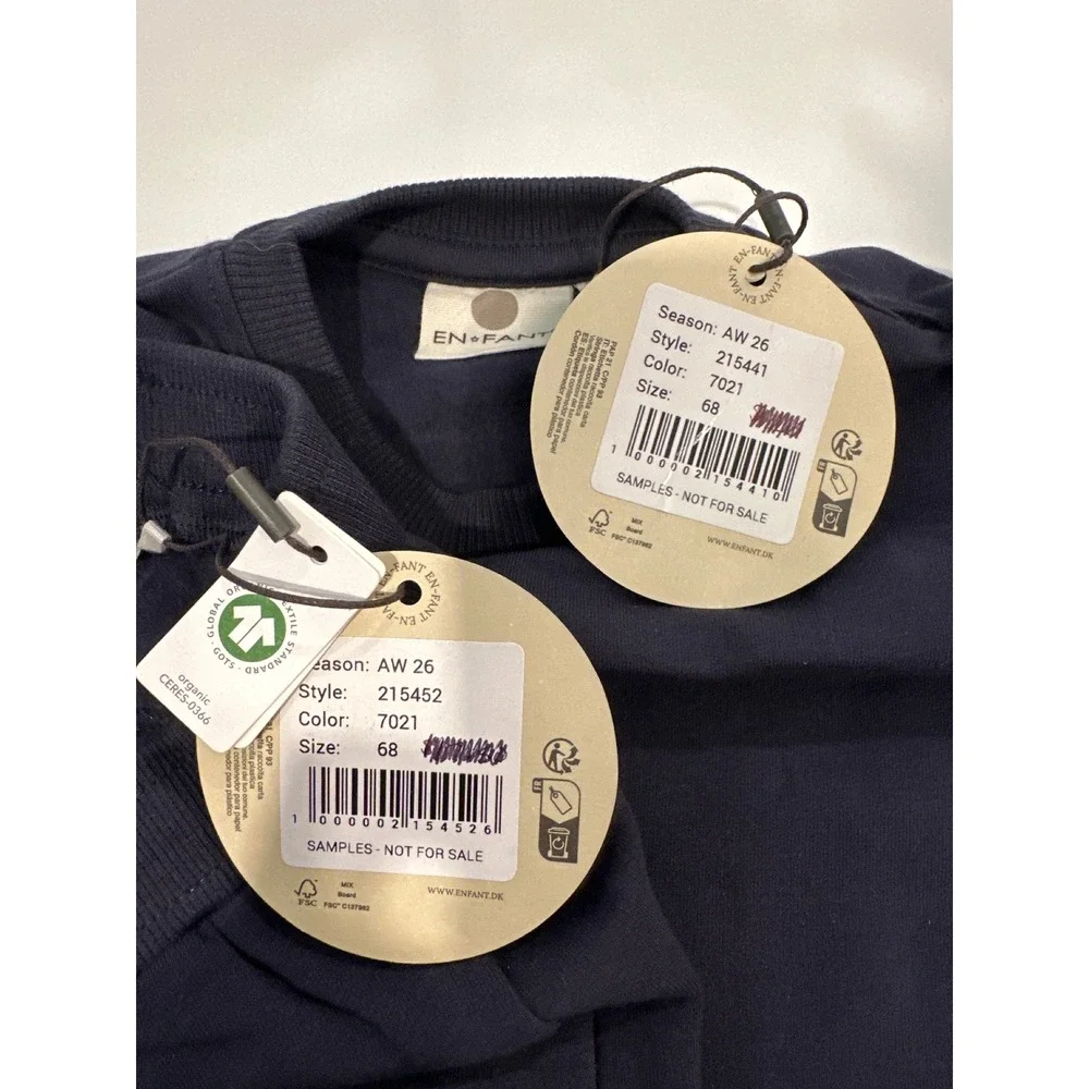 En Fant Navy Teddy Bear Drummer Sweatshirt and Joggers 6M NWT Organic